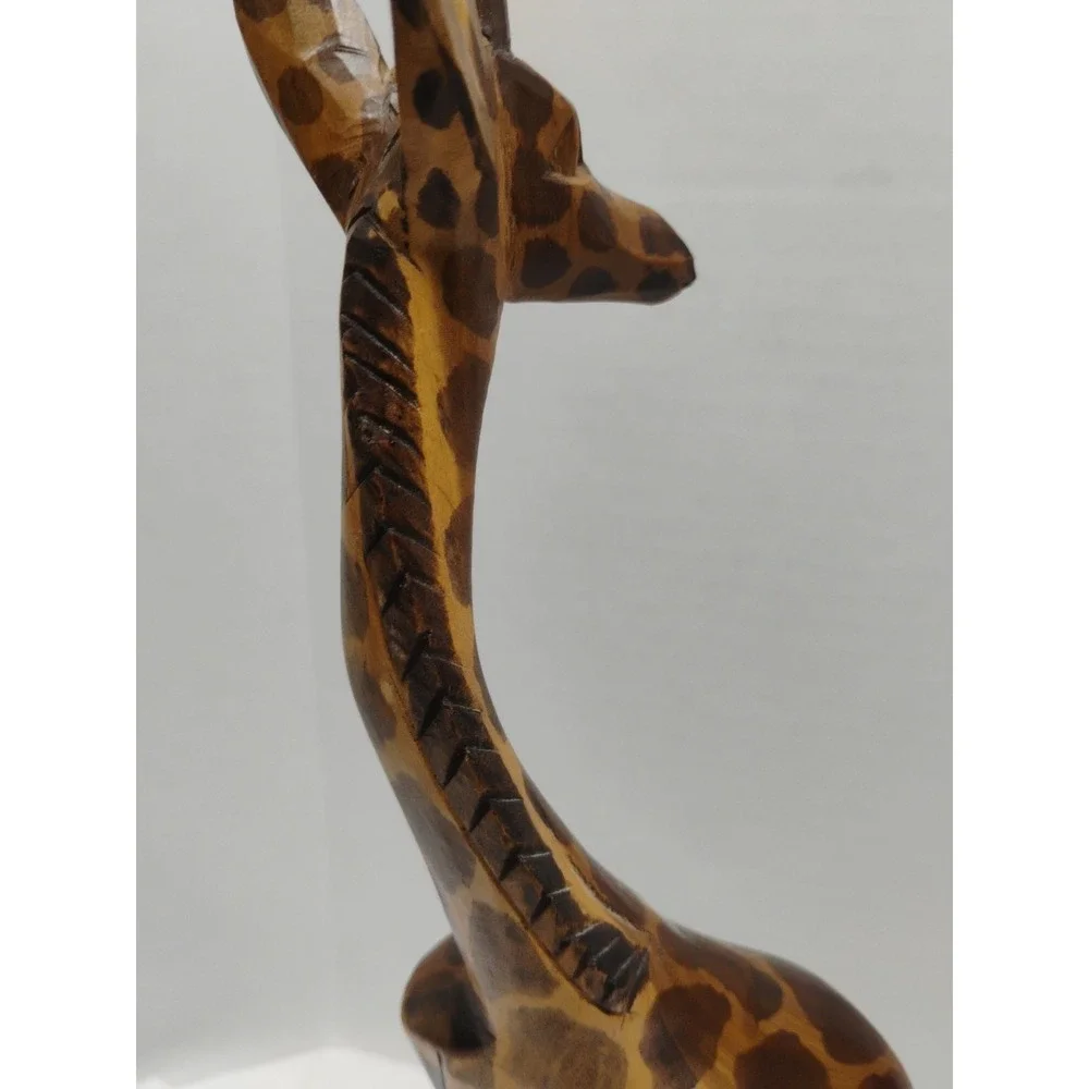 PAIR OF HAND CARVED & PAINTED WOODEN GIRAFFE FIGURINES FROM KENYA - 12